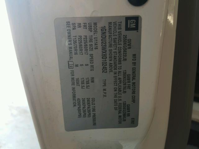 1GNDU23WX8D102452 - 2008 CHEVROLET UPLANDER L 白色 照片 10