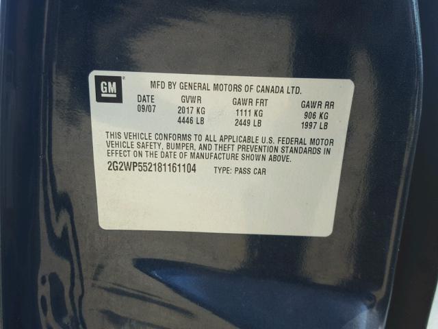 2G2WP552181161104 - 2008 PONTIAC GRAND PRIX CHARCOAL photo 10