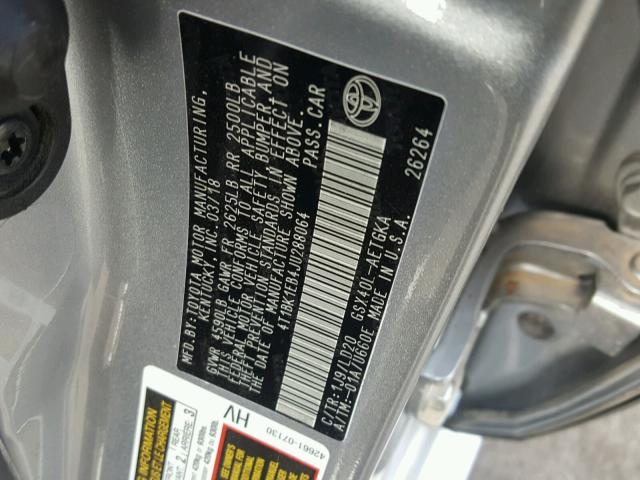 4T1BK1EB4JU288064 - 2018 TOYOTA AVALON XLE SILVER photo 10