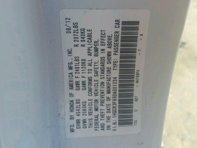 1HGCR3F85DA001034 - 2013 HONDA ACCORD EXL WHITE photo 10