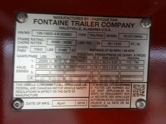 13N148204K1533692 - 2019 FONTAINE TRAILER SILVER photo 10