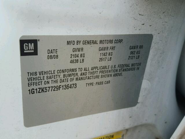 1G1ZK57729F136473 - 2009 CHEVROLET MALIBU LTZ 白色 照片 10