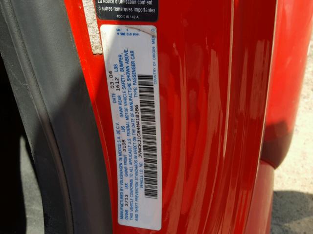 3VWCK31C84M418386 - 2004 VOLKSWAGEN NEW BEETLE წითელი ფოტო 10