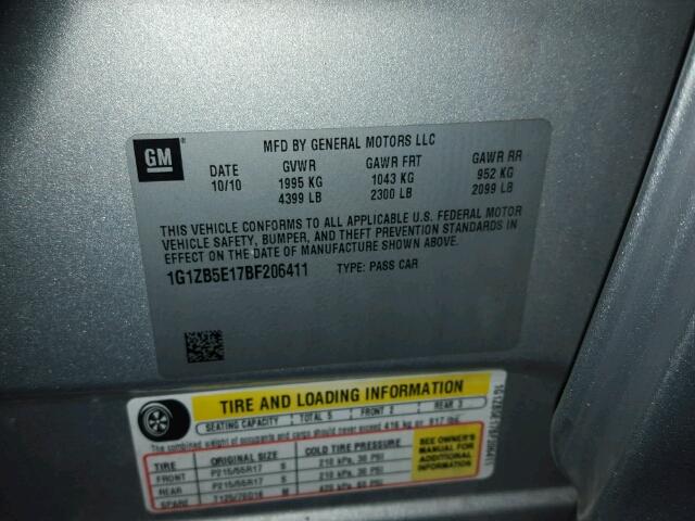 1G1ZB5E17BF206411 - 2011 CHEVROLET MALIBU LS Gümüş foto 10