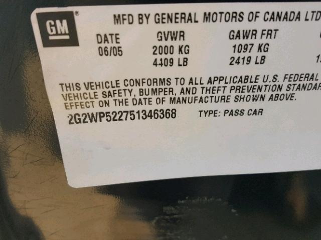 2G2WP522751346368 - 2005 PONTIAC GRAND PRIX BLACK photo 10