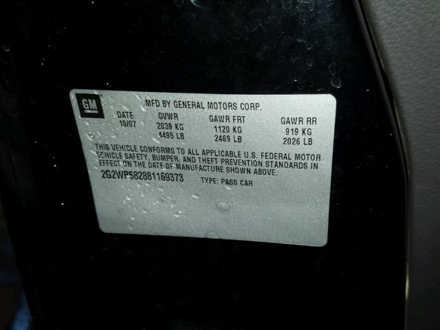 2G2WP582881169373 - 2008 PONTIAC GRAND PRIX BLACK photo 10