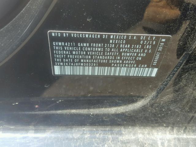 3VW2K7AJ8FM303291 - 2015 VOLKSWAGEN JETTA BASE 黑色 照片 10