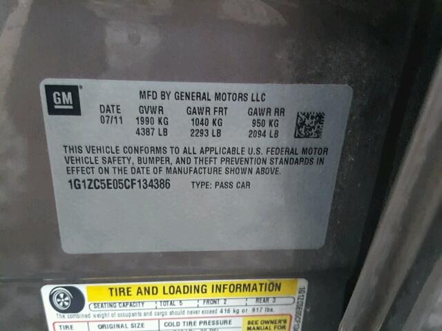 1G1ZC5E05CF134386 - 2012 CHEVROLET MALIBU 1LT 棕色 照片 10