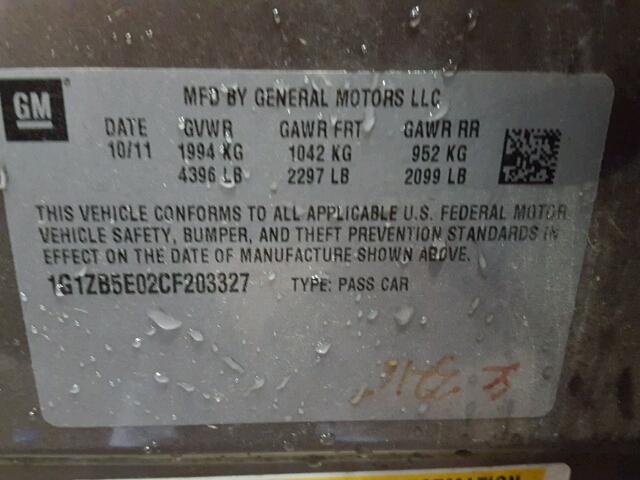 1G1ZB5E02CF203327 - 2012 CHEVROLET MALIBU LS თაფლისფერი ფოტო 10