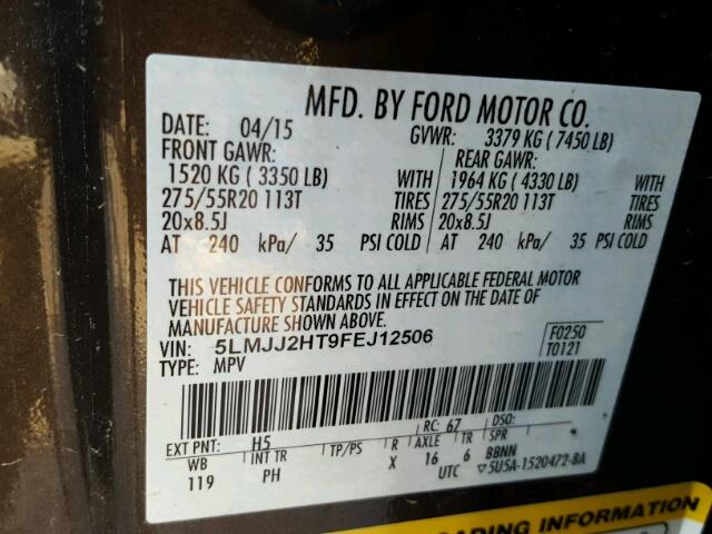 5LMJJ2HT9FEJ12506 - 2015 LINCOLN NAVIGATOR BROWN photo 10