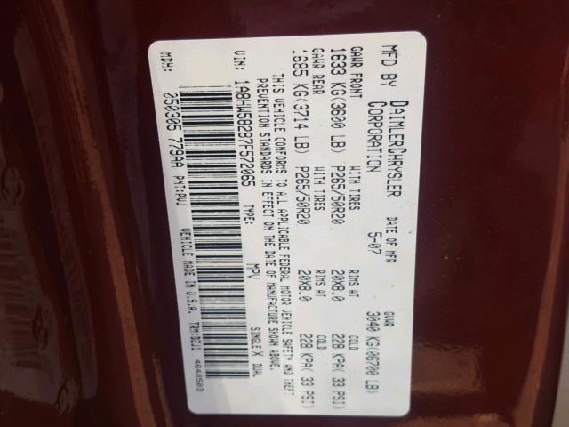 1A8HW58287F572065 - 2007 CHRYSLER ASPEN BURGUNDY photo 10