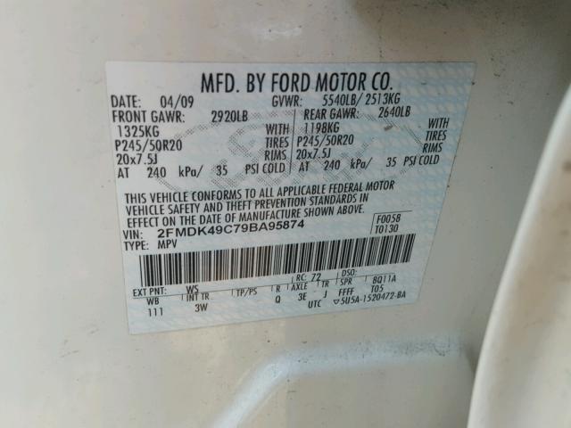 2FMDK49C79BA95874 - 2009 FORD EDGE LIMIT WHITE photo 10