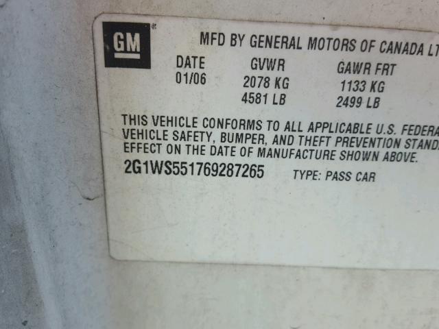 2G1WS551769287265 - 2006 CHEVROLET IMPALA POL WHITE photo 10