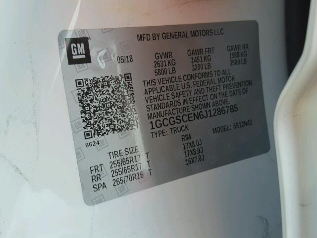 1GCGSCEN6J1286785 - 2018 CHEVROLET COLORADO L WHITE photo 10