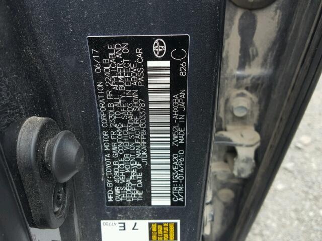 JTDKARFP8H3033787 - 2017 TOYOTA PRIUS PRIM ნაცრისფერი ფოტო 10