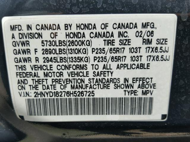 2HNYD18276H526725 - 2006 ACURA MDX GRAY photo 10