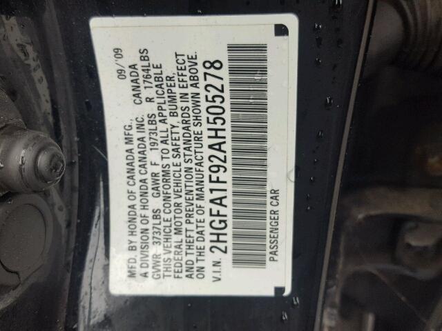 2HGFA1F92AH505278 - 2010 HONDA CIVIC EXL 黑色 照片 10