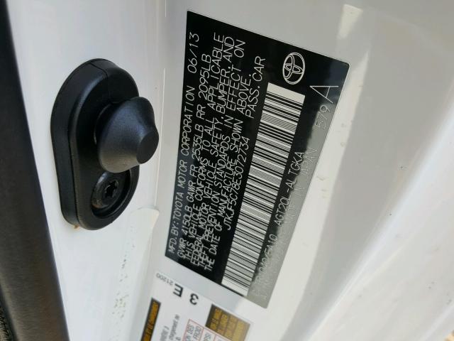 JTKJF5C78E3072734 - 2014 TOYOTA SCION TC 白色 照片 10