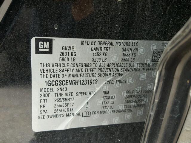 1GCGSCEN6H1231912 - 2017 CHEVROLET COLORADO L BLACK photo 10