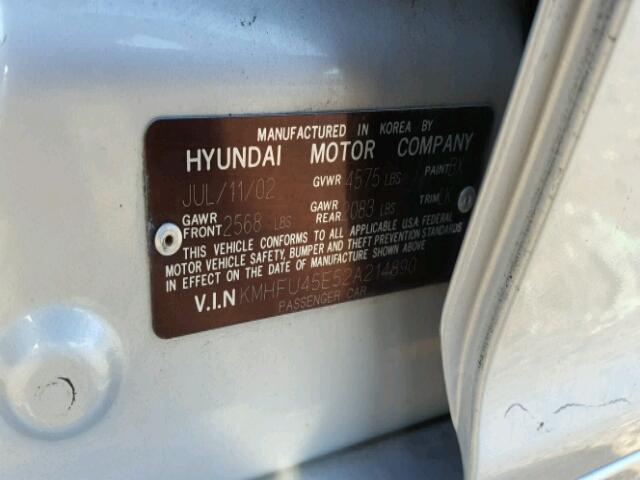 KMHFU45E52A214890 - 2002 HYUNDAI XG 350 SILVER photo 10