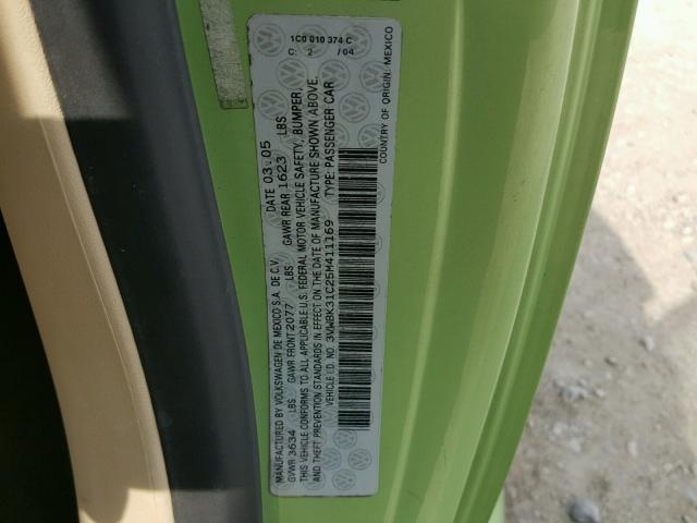 3VWBK31C25M411169 - 2005 VOLKSWAGEN NEW BEETLE 绿色 照片 10