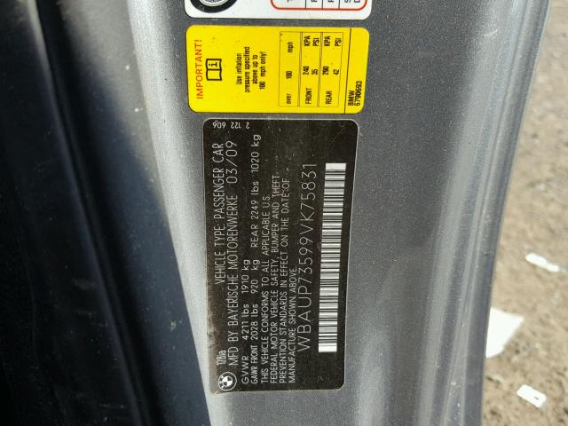 WBAUP73599VK75831 - 2009 BMW 128 I GRAY photo 10