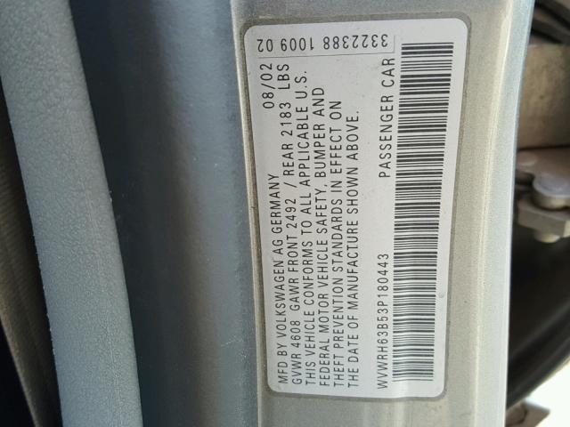 WVWRH63B53P180443 - 2003 VOLKSWAGEN PASSAT GLX 灰色 照片 10
