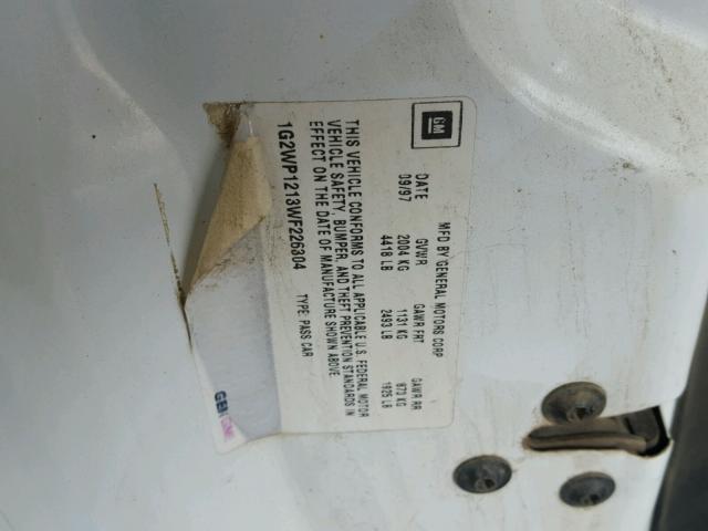 1G2WP1213WF226304 - 1998 PONTIAC GRAND PRIX თეთრი ფოტო 10