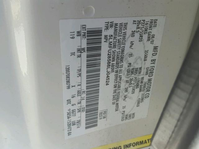 5LMFU28588LJ04524 - 2008 LINCOLN NAVIGATOR WHITE photo 10