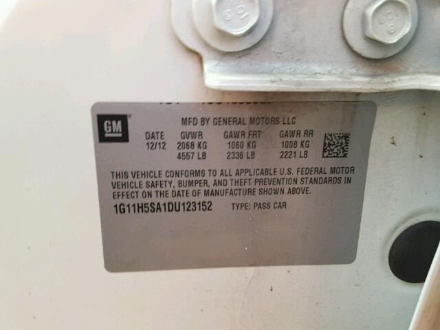 1G11H5SA1DU123152 - 2013 CHEVROLET MALIBU LTZ 白色 照片 10