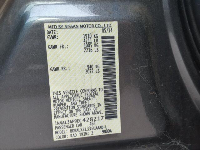 1N4AL3AP9EC428217 - 2014 NISSAN ALTIMA GRAY photo 10