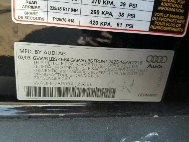 WAUHE78P09A126555 - 2009 AUDI A3 2.0T BLACK photo 10