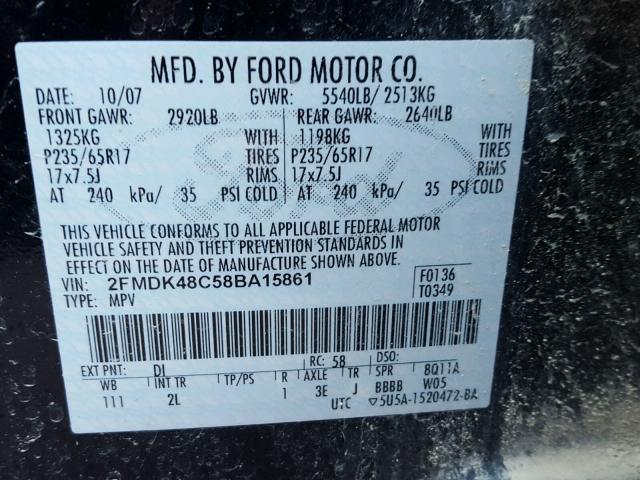 2FMDK48C58BA15861 - 2008 FORD EDGE Siyah fotoğraf 10