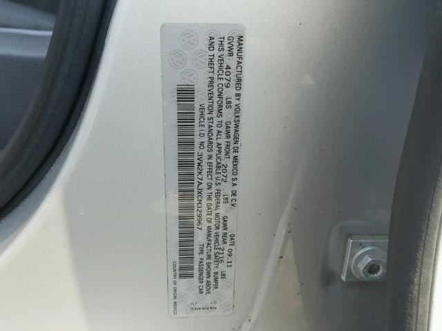 3VW2K7AJXCM329967 - 2012 VOLKSWAGEN JETTA BASE 银色 照片 10