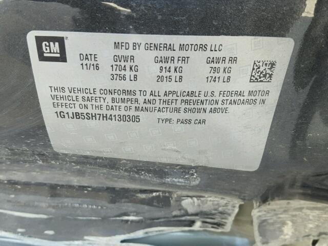 1G1JB5SH7H4130305 - 2017 CHEVROLET SONIC CHARCOAL photo 10