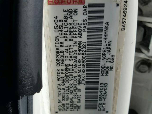 JTKKT624650082321 - 2005 TOYOTA SCION XA WHITE photo 10
