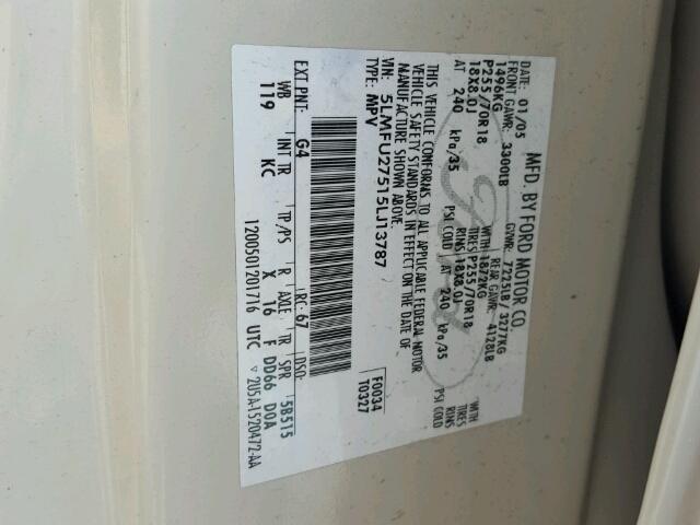 5LMFU27515LJ13787 - 2005 LINCOLN NAVIGATOR WHITE photo 10