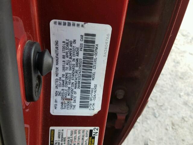 1NXBR32E24Z298523 - 2004 TOYOTA COROLLA CE RED photo 10