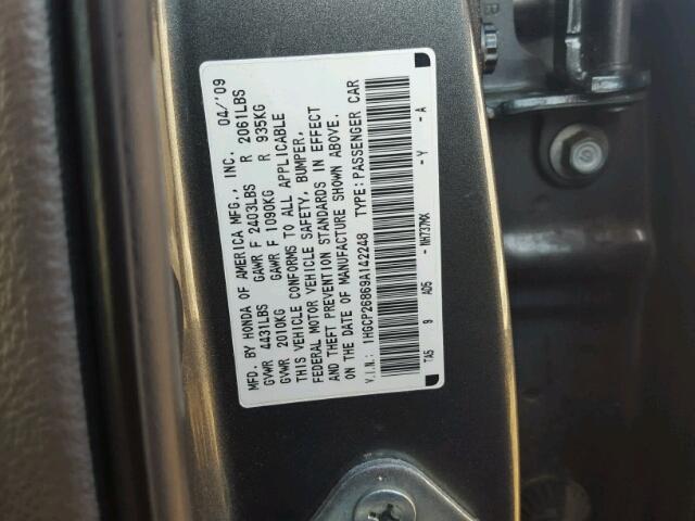 1HGCP26869A142248 - 2009 HONDA ACCORD GRAY photo 10