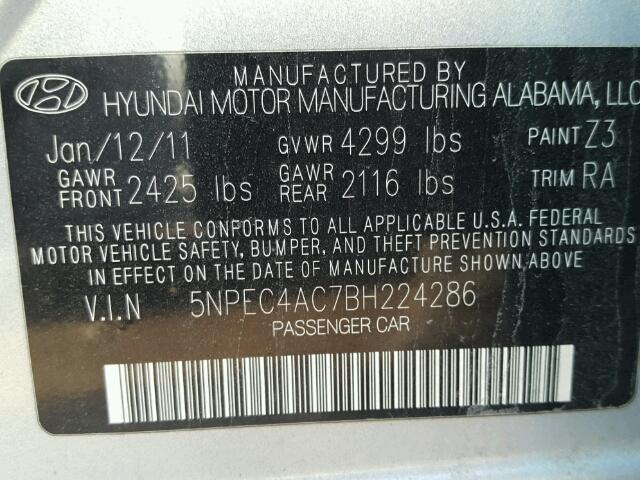 5NPEC4AC7BH224286 - 2011 HYUNDAI SONATA SE 蓝色 照片 10