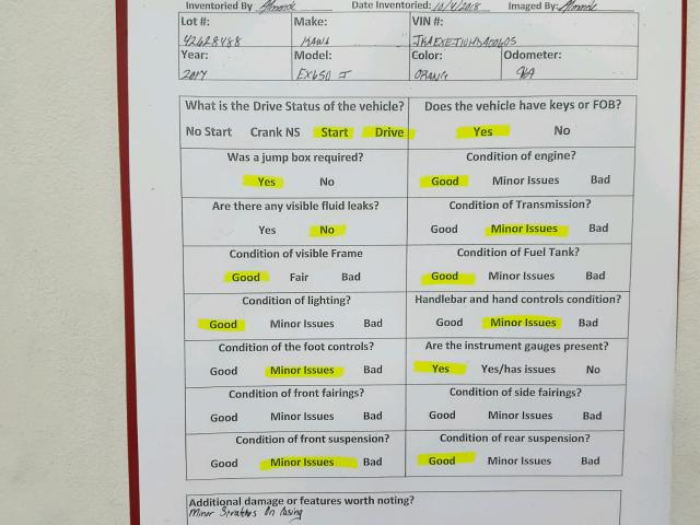 JKAEXEJ10HDA00605 - 2017 KAWASAKI EX650 J 橙色 照片 20