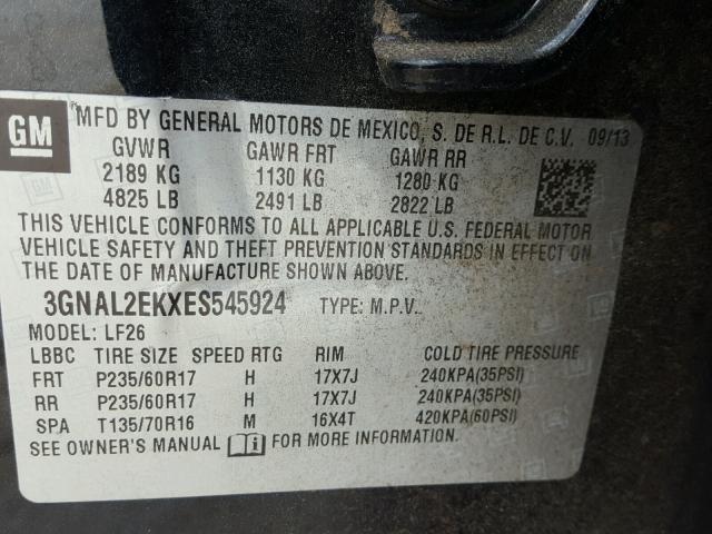 3GNAL2EKXES545924 - 2014 CHEVROLET CAPTIVA LS 黑色 照片 10