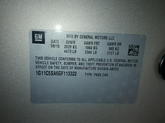 1G11C5SA6GF113322 - 2016 CHEVROLET MALIBU LIM 金色 照片 10