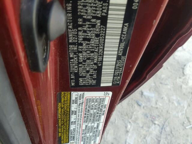 4T1BE32K85U053227 - 2005 TOYOTA CAMRY LE MAROON photo 10