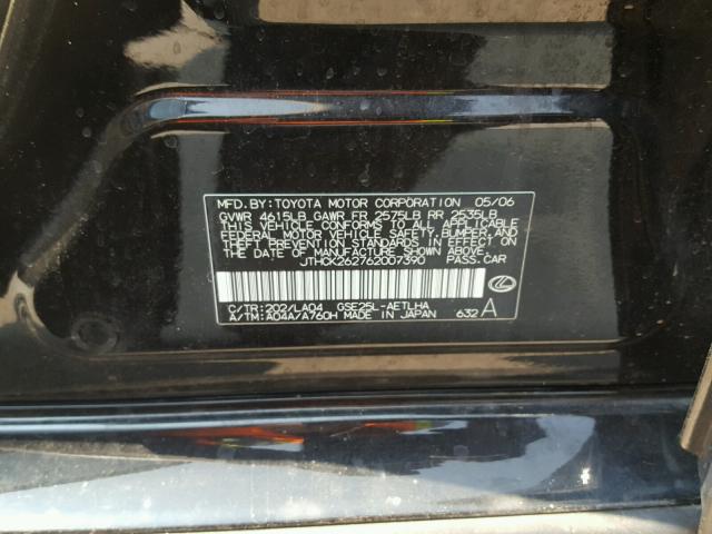 JTHCK262762007390 - 2006 LEXUS IS 250 BLACK photo 10