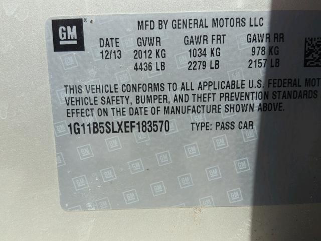 1G11B5SLXEF183570 - 2014 CHEVROLET MALIBU LS ოქროსფერი ფოტო 10