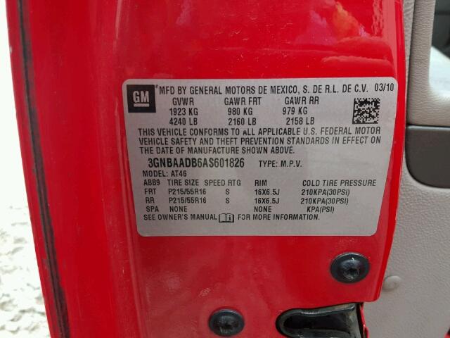 3GNBAADB6AS601826 - 2010 CHEVROLET HHR RED photo 10