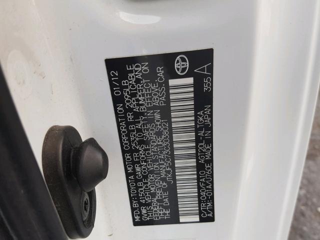 JTKJF5C73C3038021 - 2012 TOYOTA SCION TC 白色 照片 10