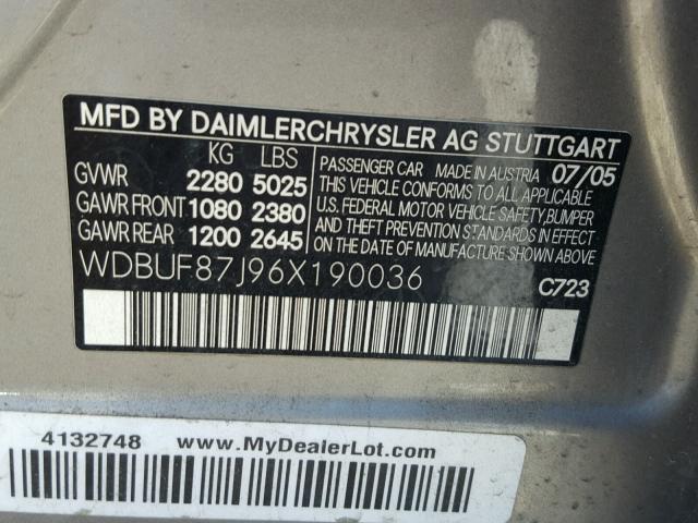 WDBUF87J96X190036 - 2006 MERCEDES-BENZ E 350 4MAT SILVER photo 10