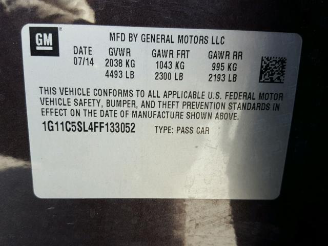 1G11C5SL4FF133052 - 2015 CHEVROLET MALIBU 1LT PURPLE photo 10